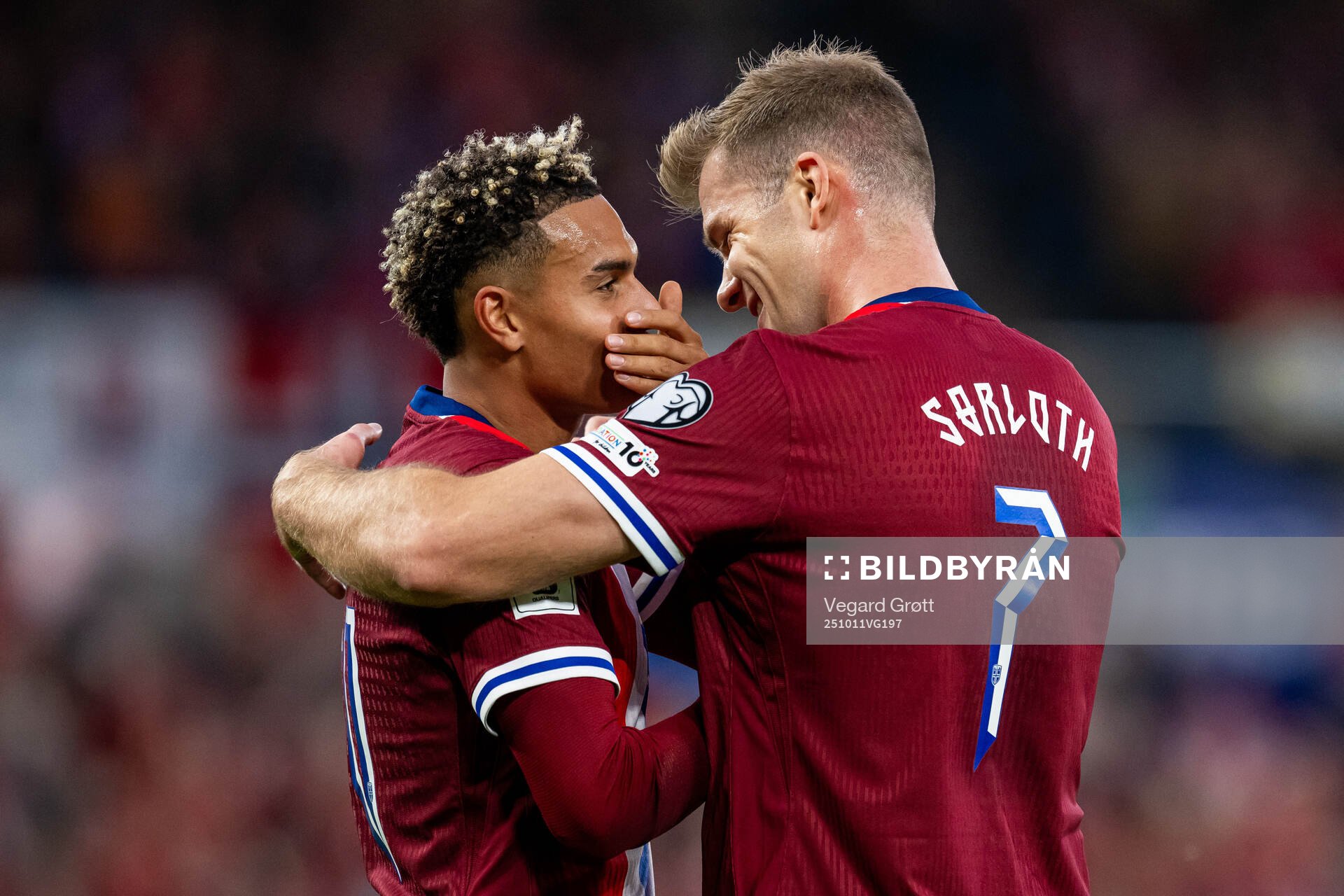 Antonio Nusa of Norway celebrates with teammate Alexander