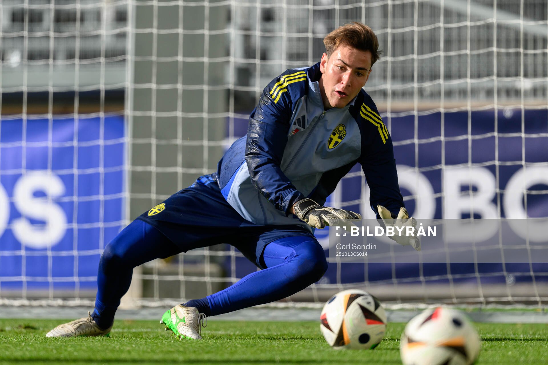 Goalkeeper Simon Eriksson of the Swedish under-21 national