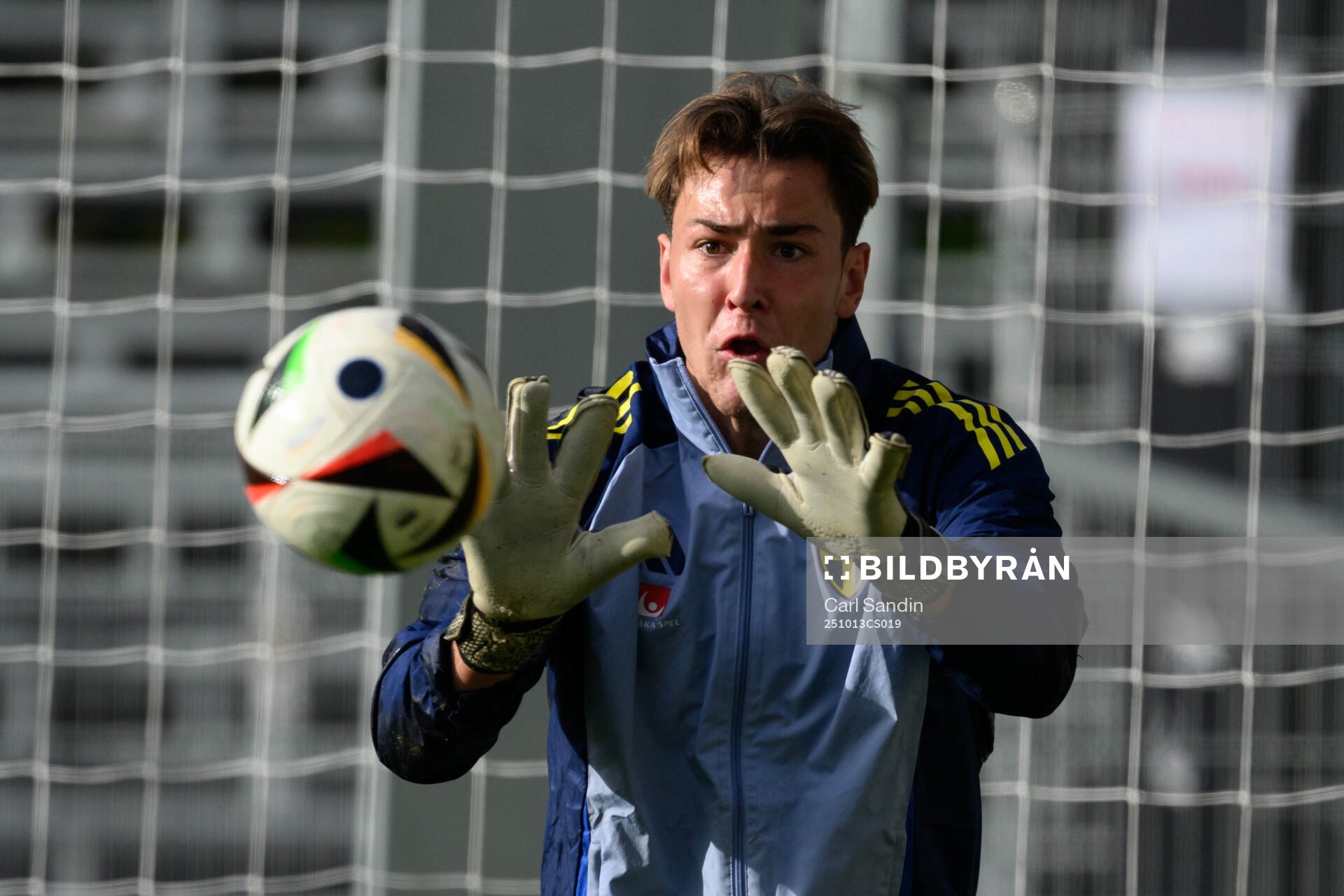 Goalkeeper Simon Eriksson of the Swedish under-21 national