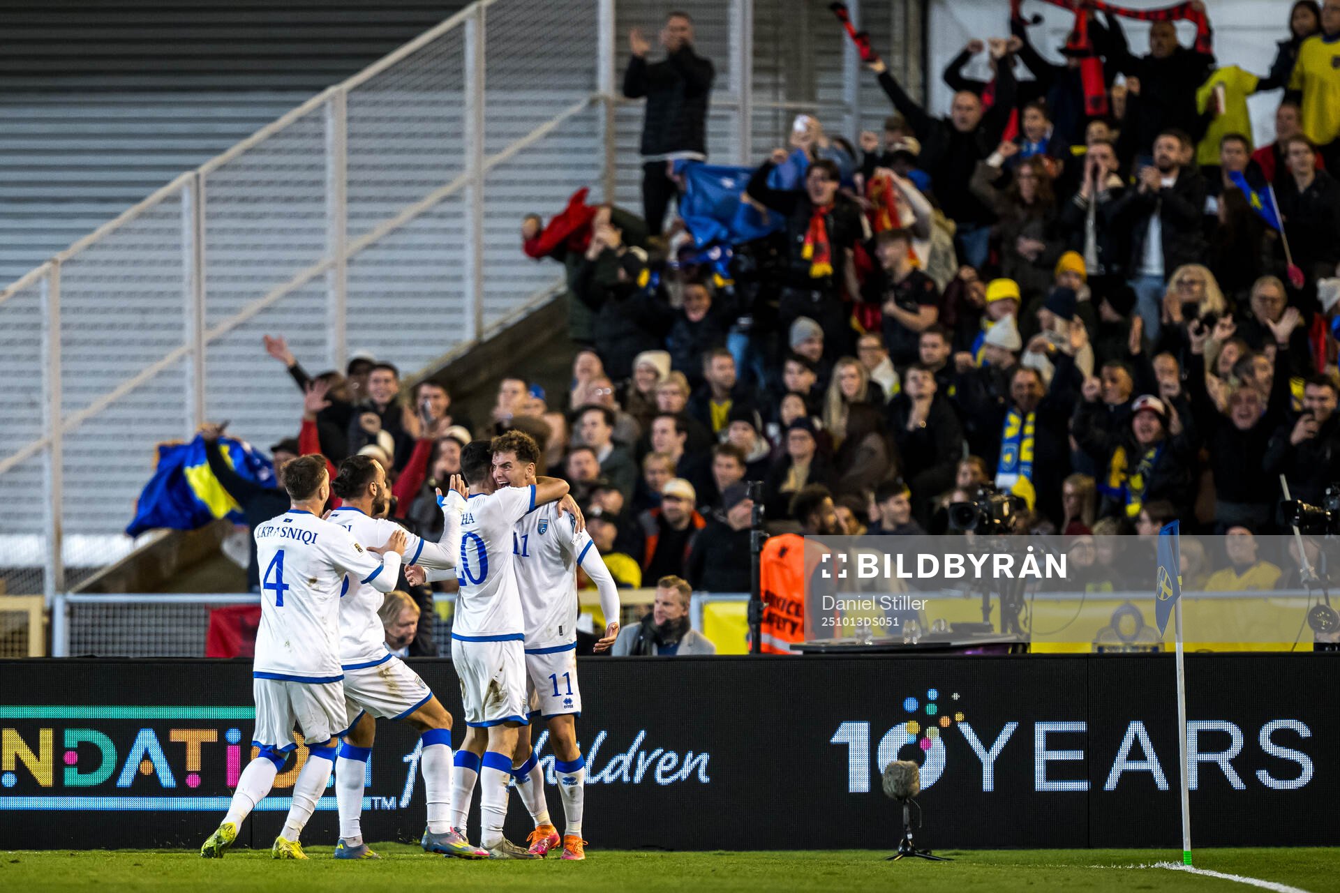 Fisnik Asllani of Kosovo celebrate with teammates the 0-1
