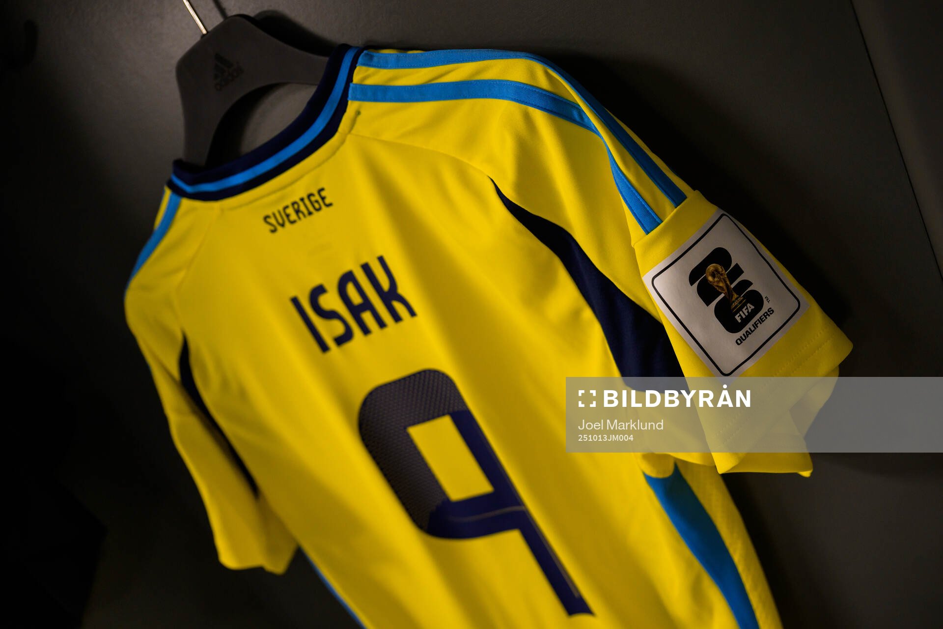The jersey of Alexander Isak in the dressing room of Sweden