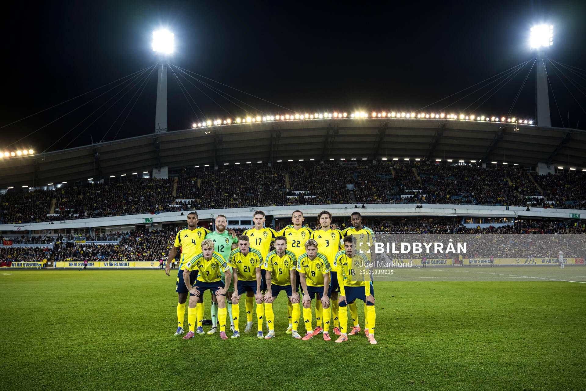 The starting eleven of Sweden pose for a team group photo