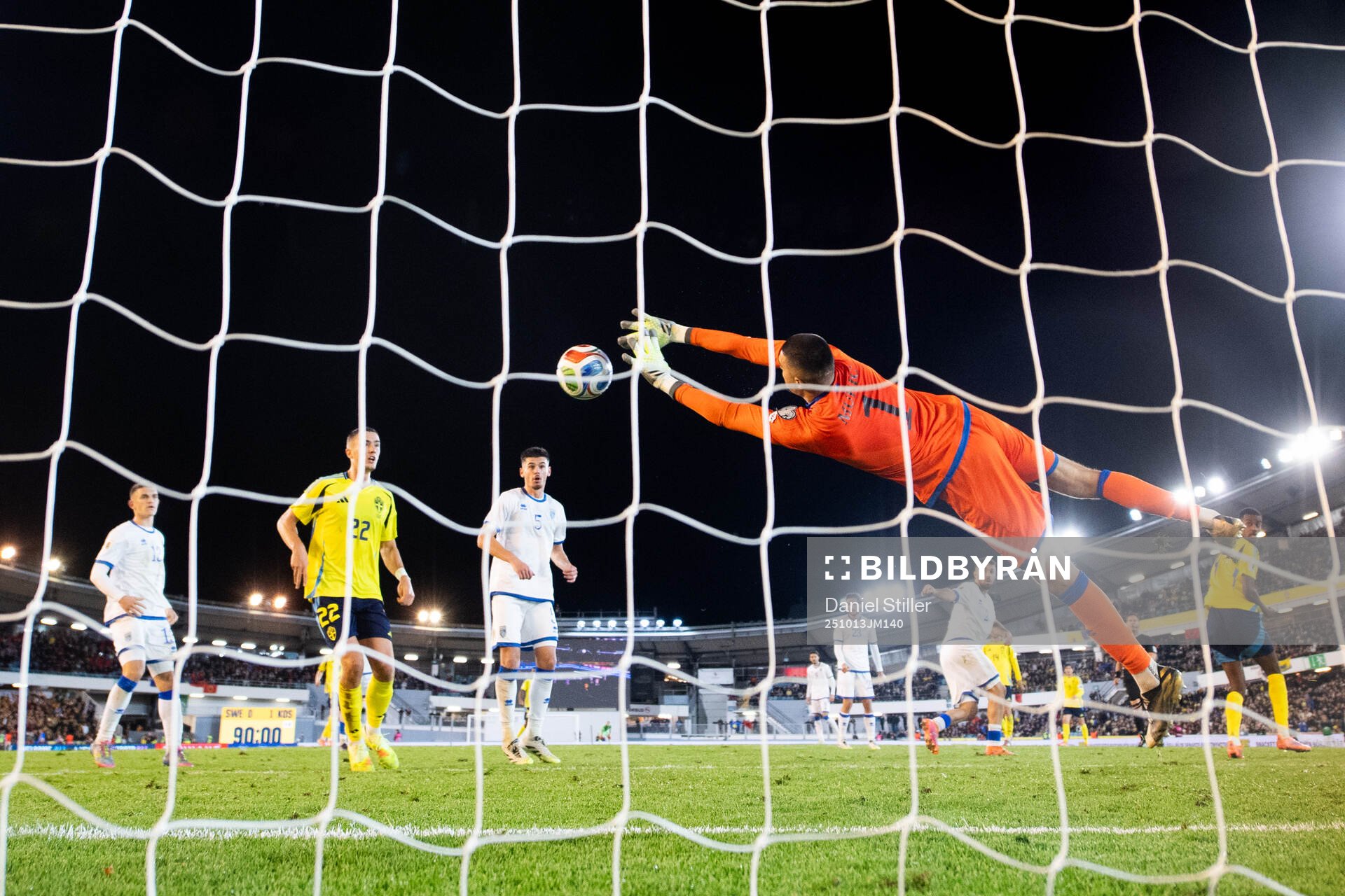 Gustaf Lagerbielke of Sweden and goalkeeper Arijanet Muric