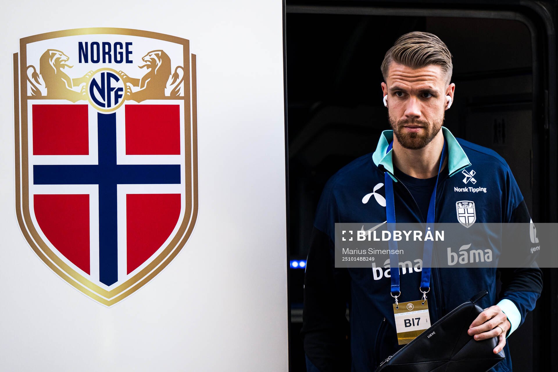 Kristoffer Ajer of Norway arrives