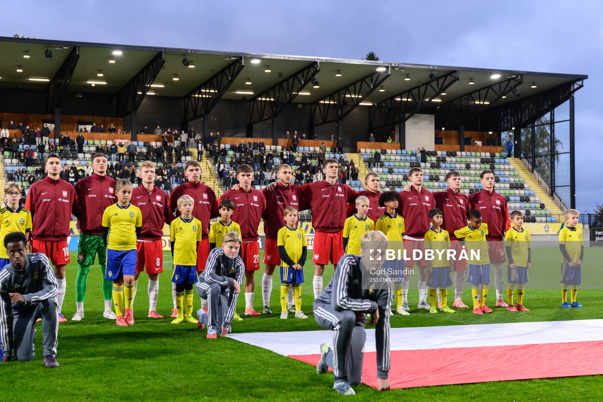 The players of of Poland at lineup ahead the UEFA Under-21