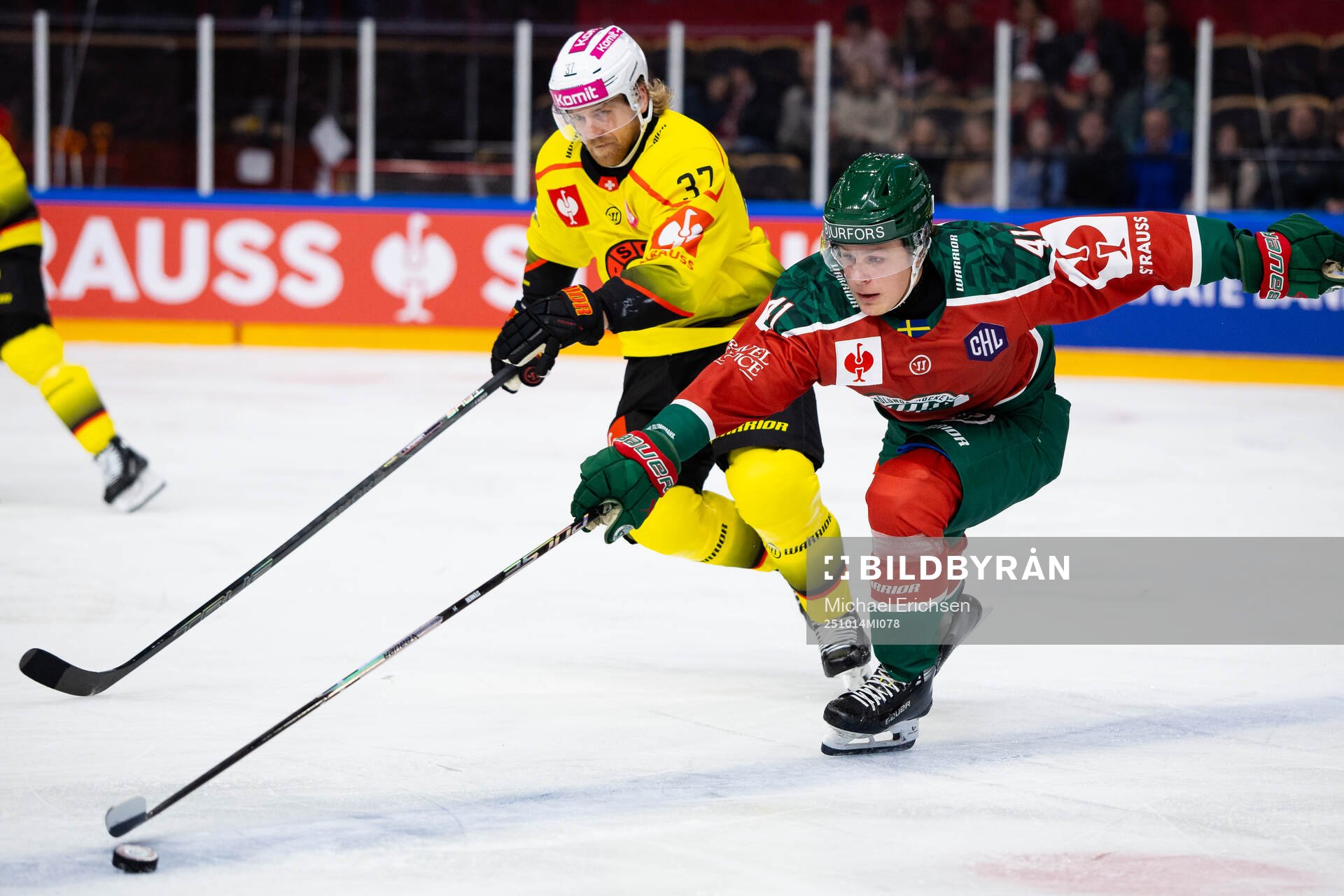 Anton Lindholm of SC Bern Ivar Stenberg of Frölunda