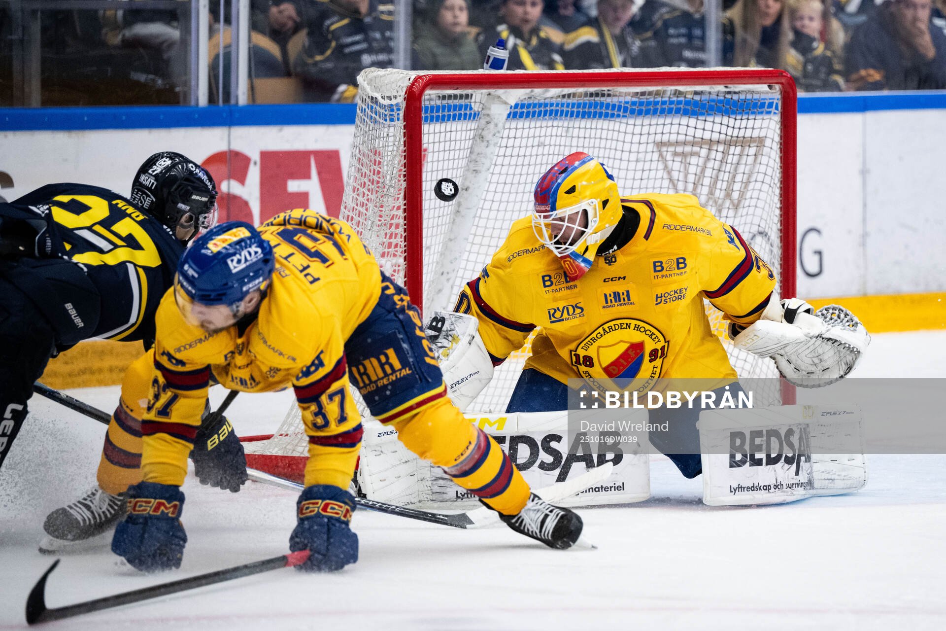 HV71s Jonathan Ang gör 1-0 bakom Djurgårdens målvakt