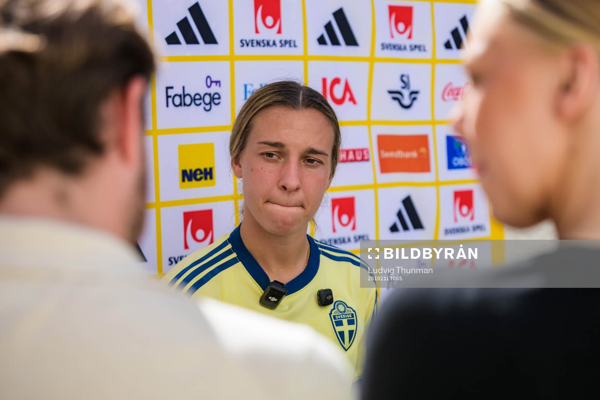 Julia Zigiotti Olme is interviewed by the media