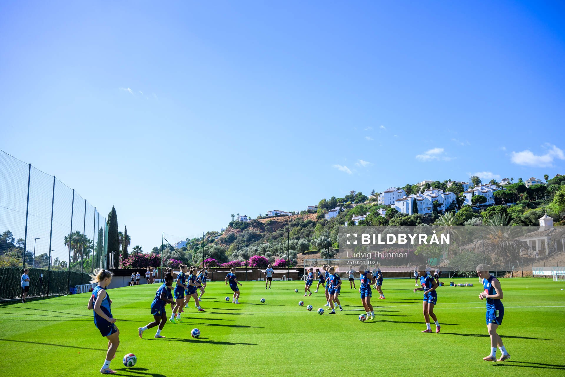 Players of the Swedish women's national football team warm