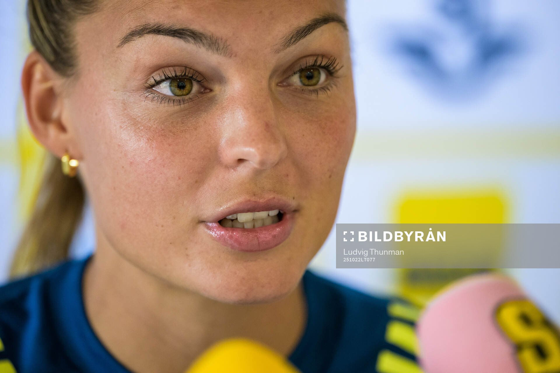Johanna Rytting Kaneryd is interviewed by the media at a