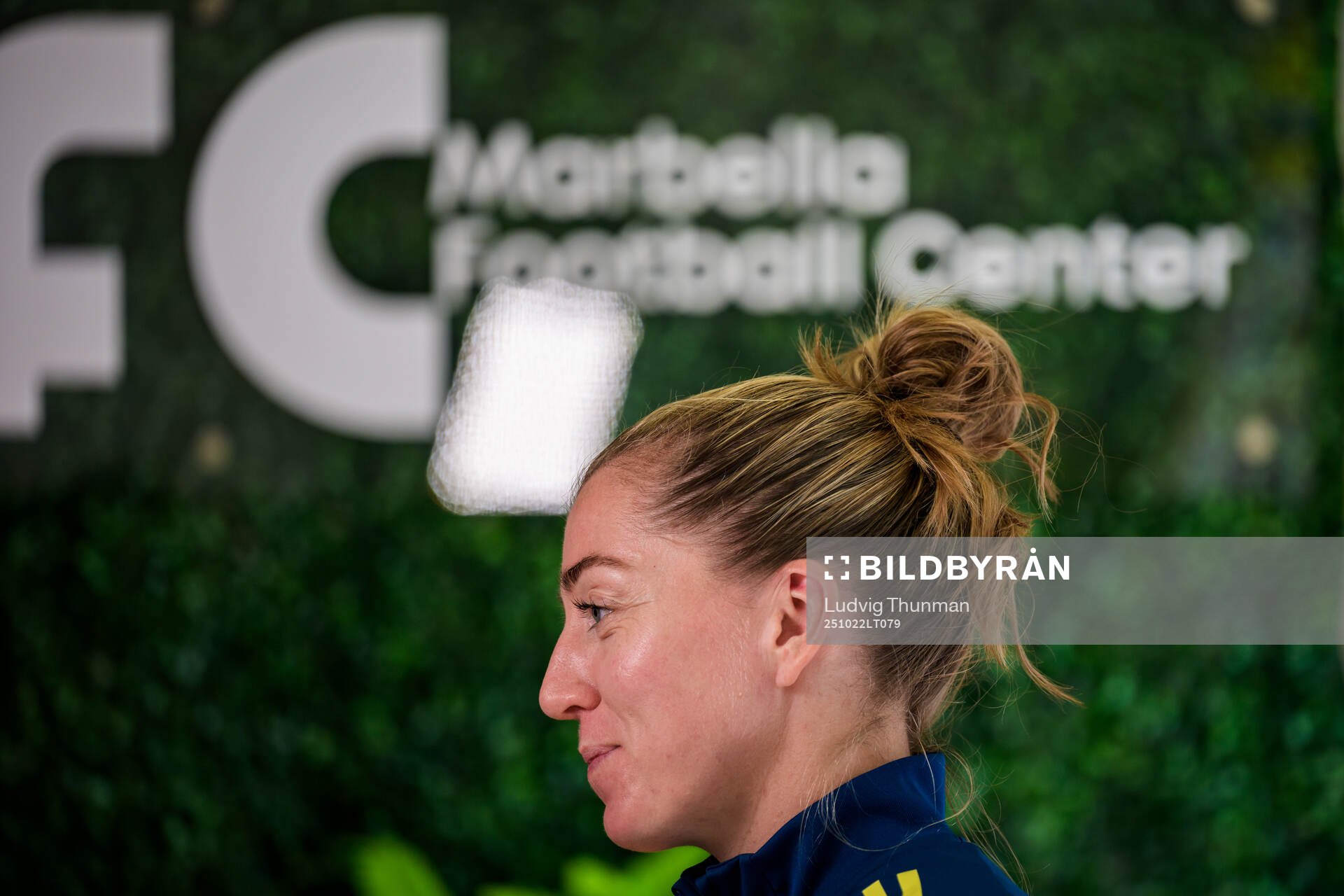 Linda Sembrant is interviewed by the media at a press event