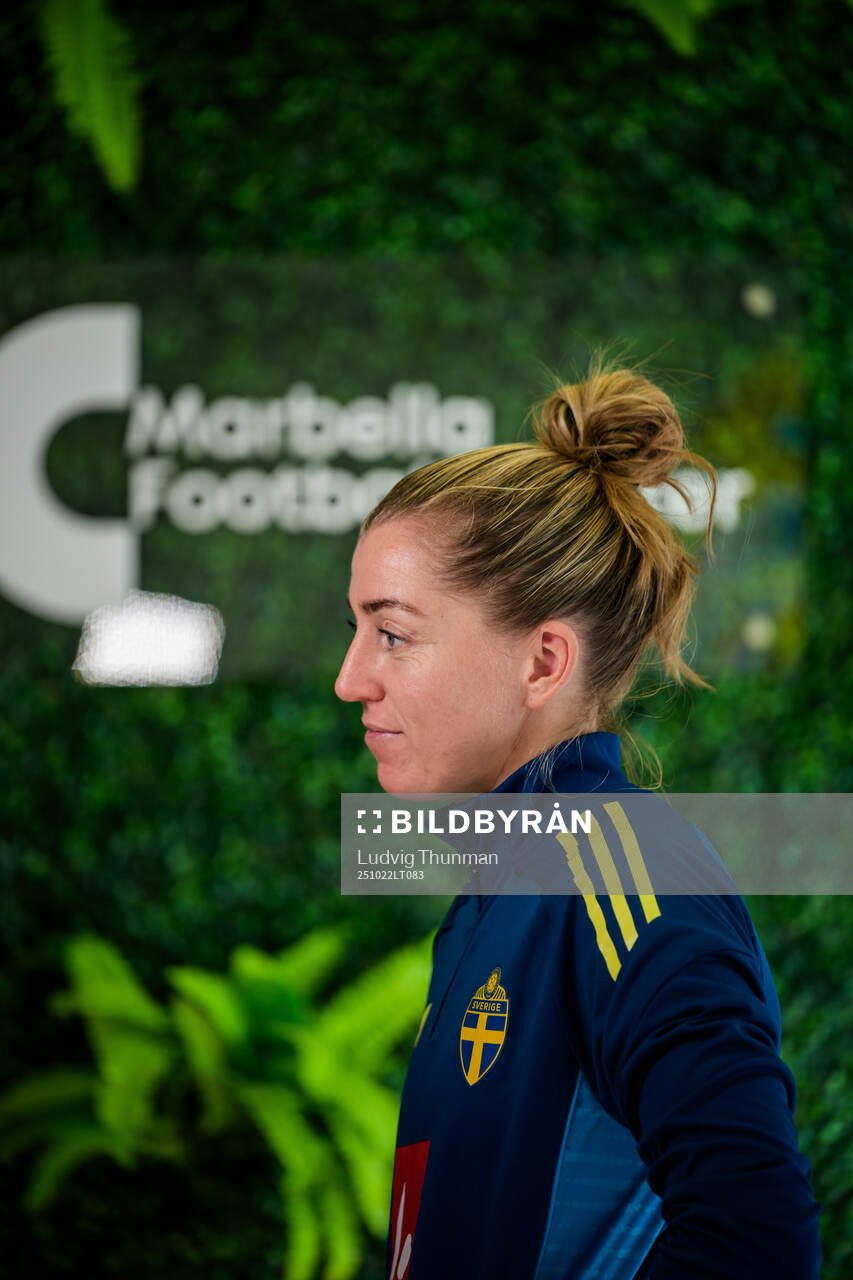 Linda Sembrant is interviewed by the media at a press event