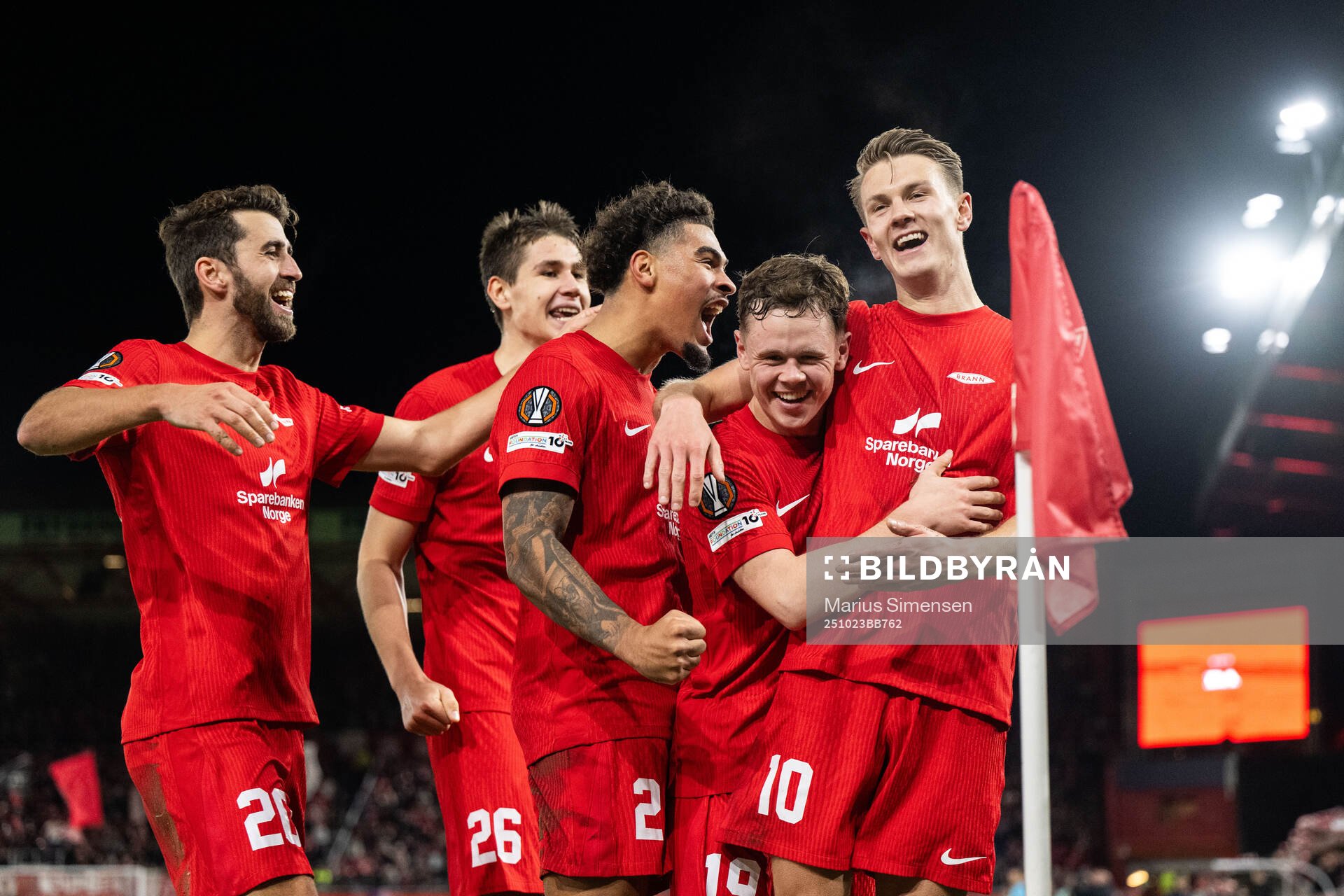 Emil Kornvig of Brann celebrates with Vetle Dragsnes,