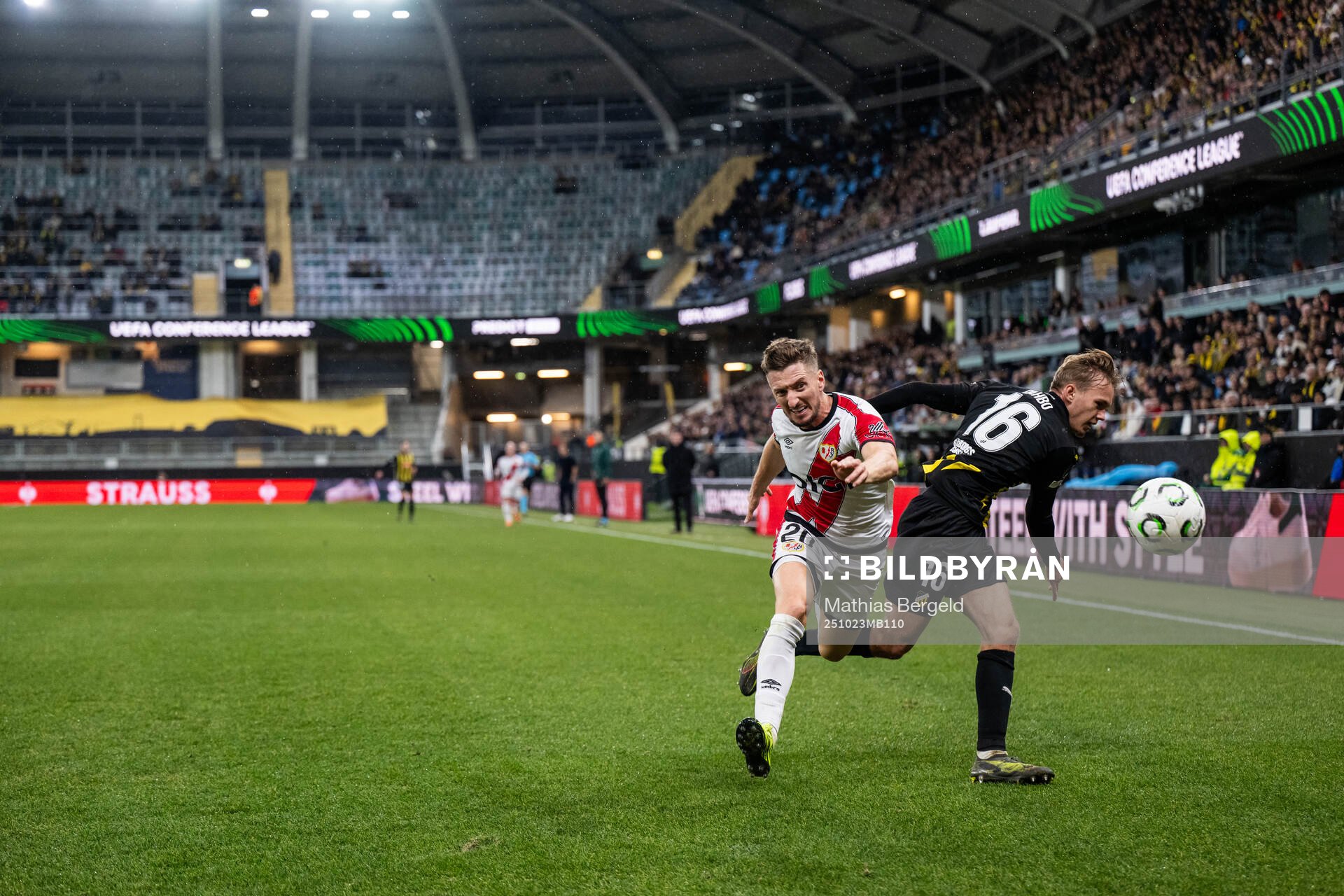 Fran Perez of Rayo Vallecano and Pontus Dahbo of Häcken