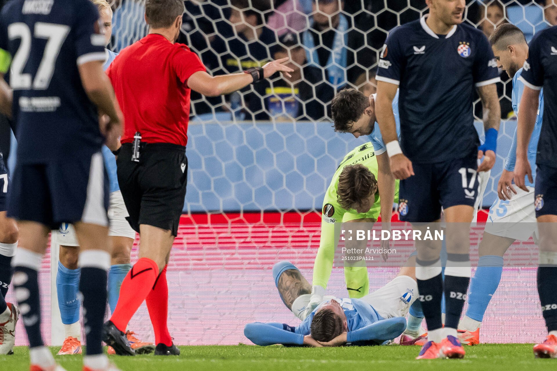 Pontus Jansson and goalkeeper Melker Ellborg of Malmö FF