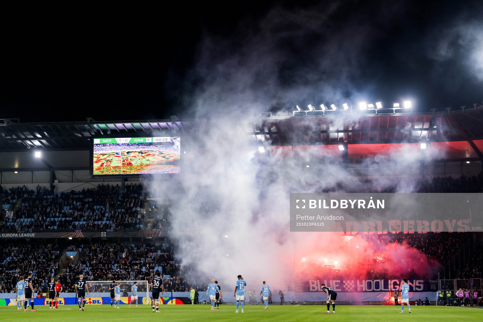Fans of Dinamo Zagreb with flares