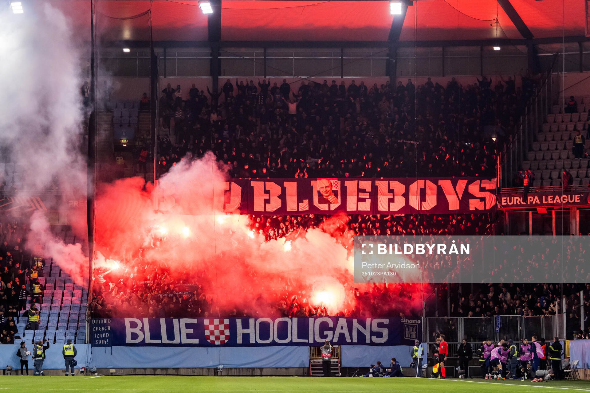 Fans of Dinamo Zagreb with flares
