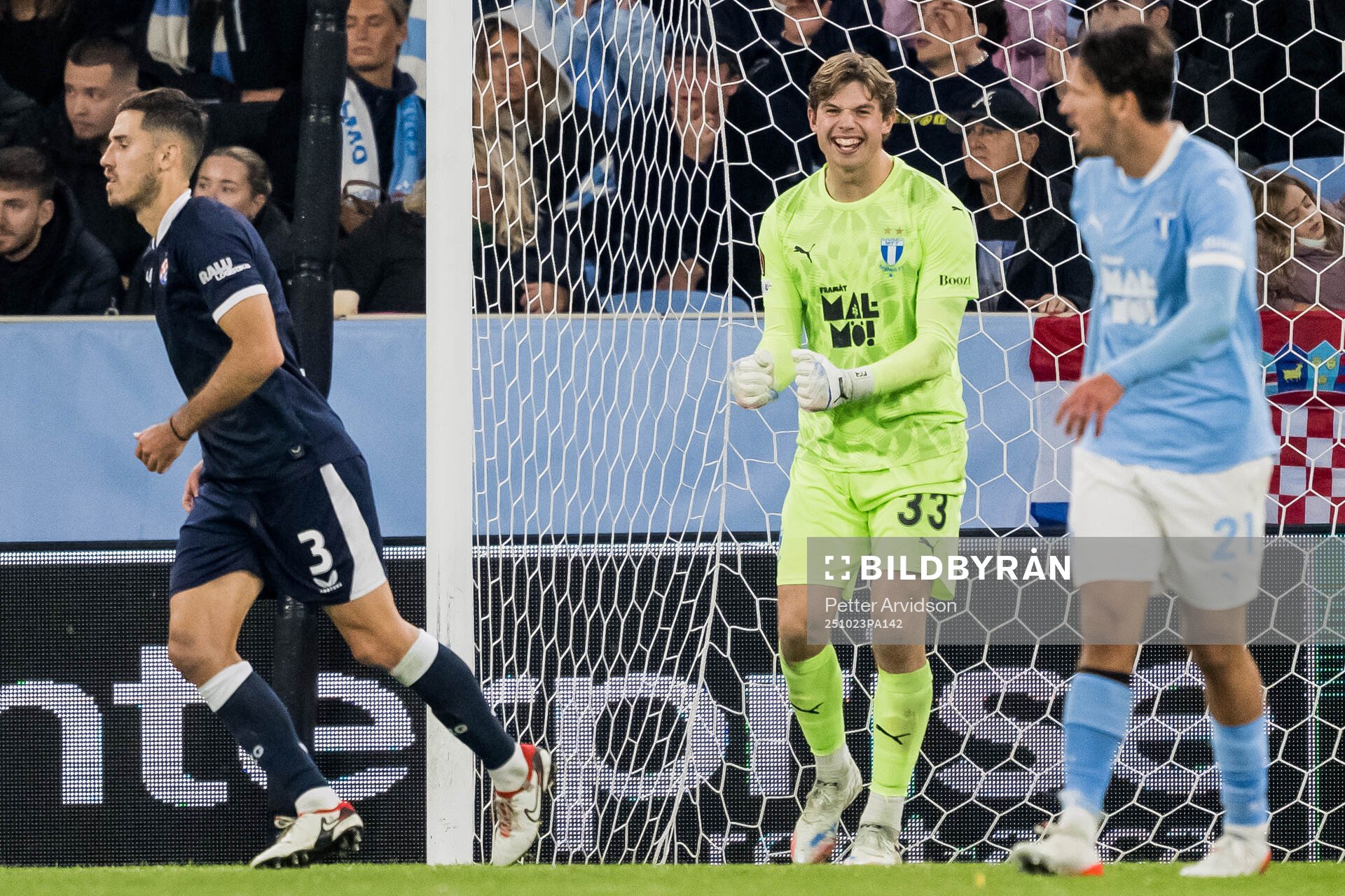 goalkeeper Melker Ellborg of Malmö FF celebrates