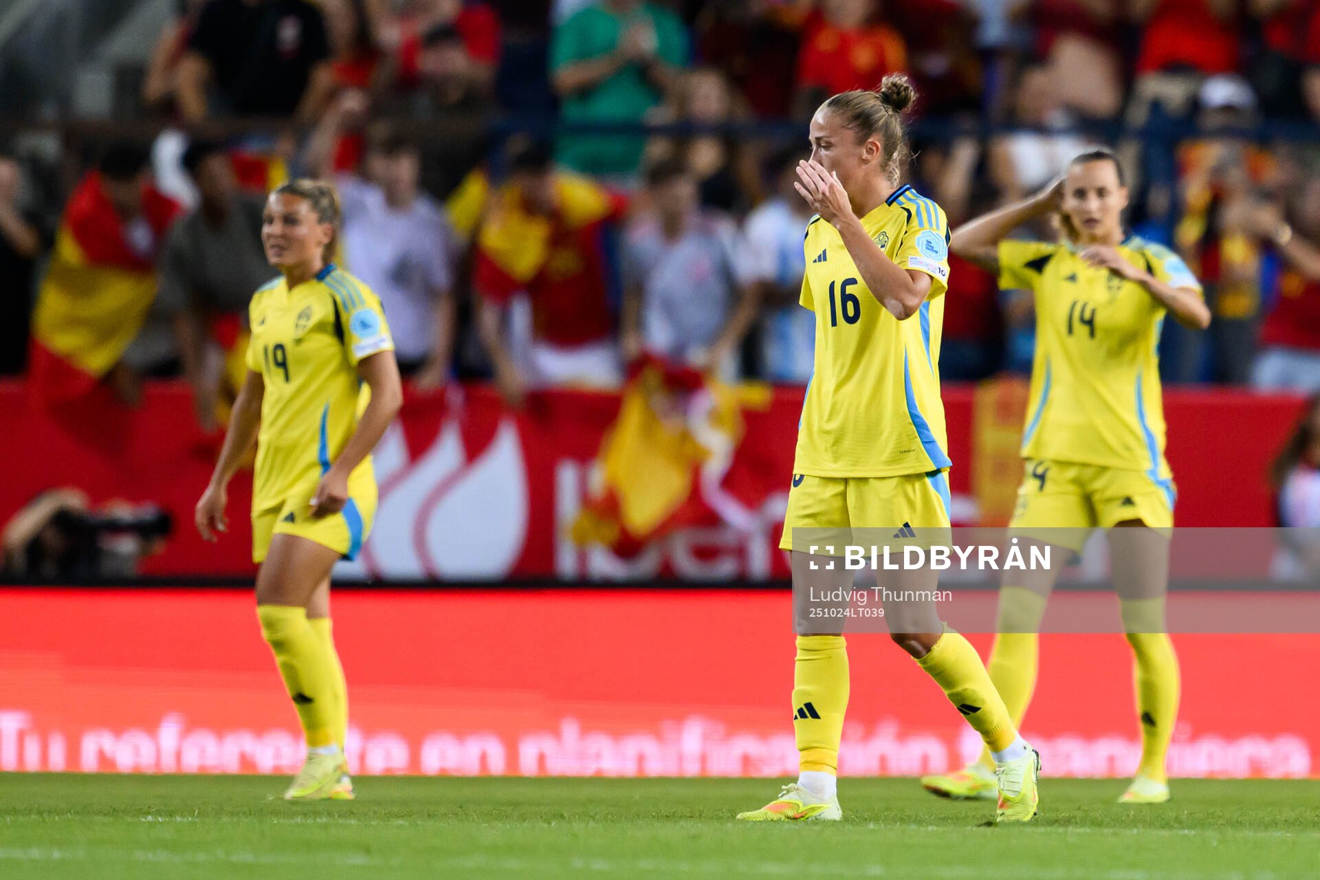 Filippa Angeldahl of Sweden looks dejected