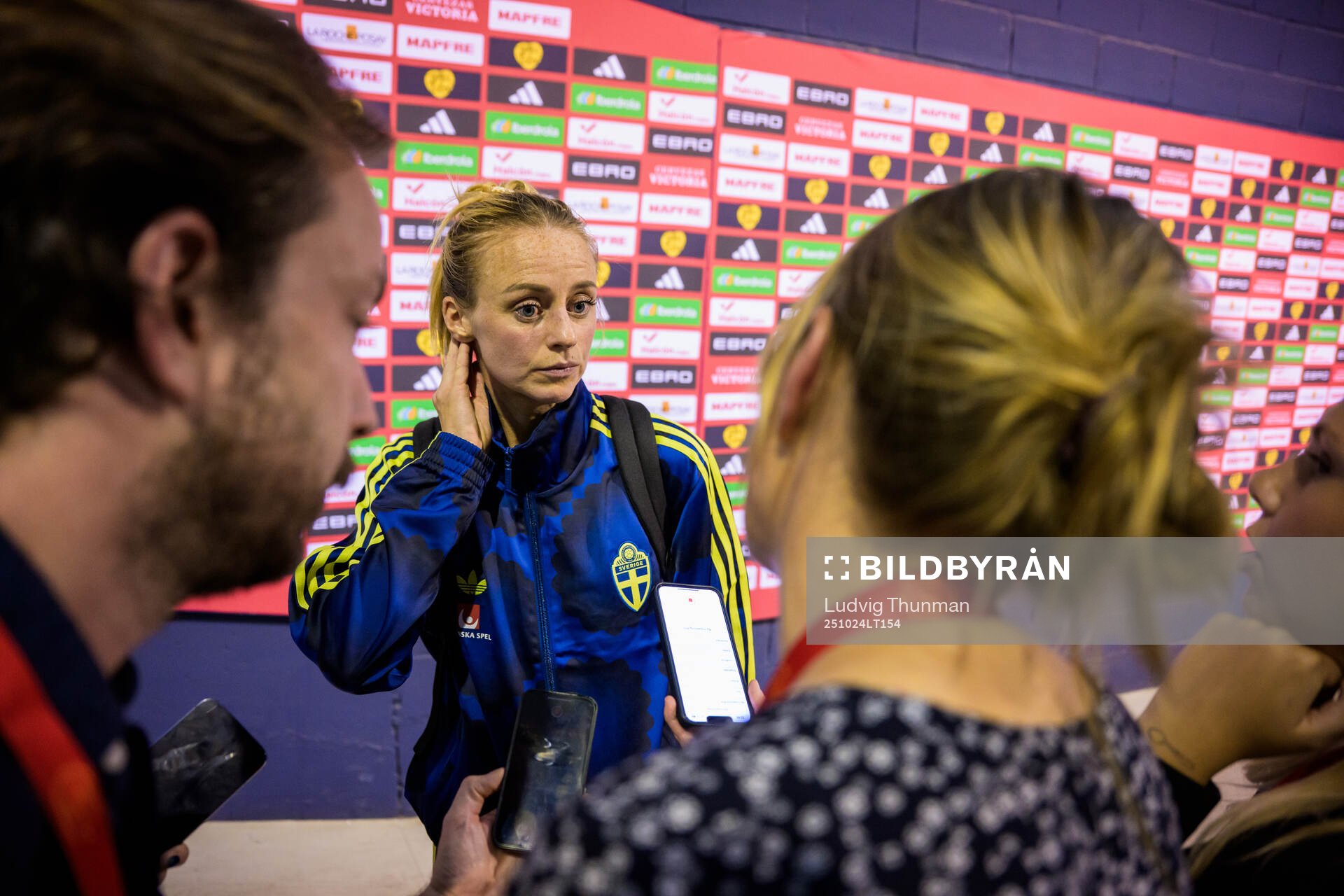 Amanda Ilestedt of Sweden is interviewed by media