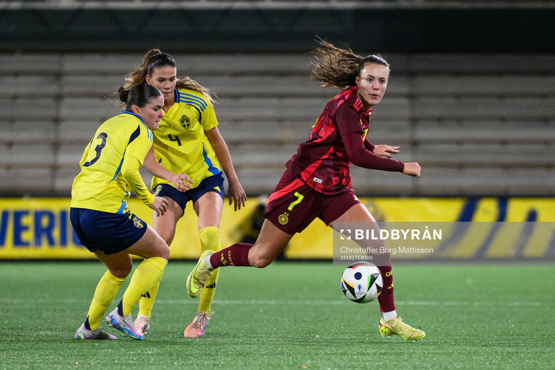 Hanna Wijk and Bella Andersson of Sweden and Mara Alber of