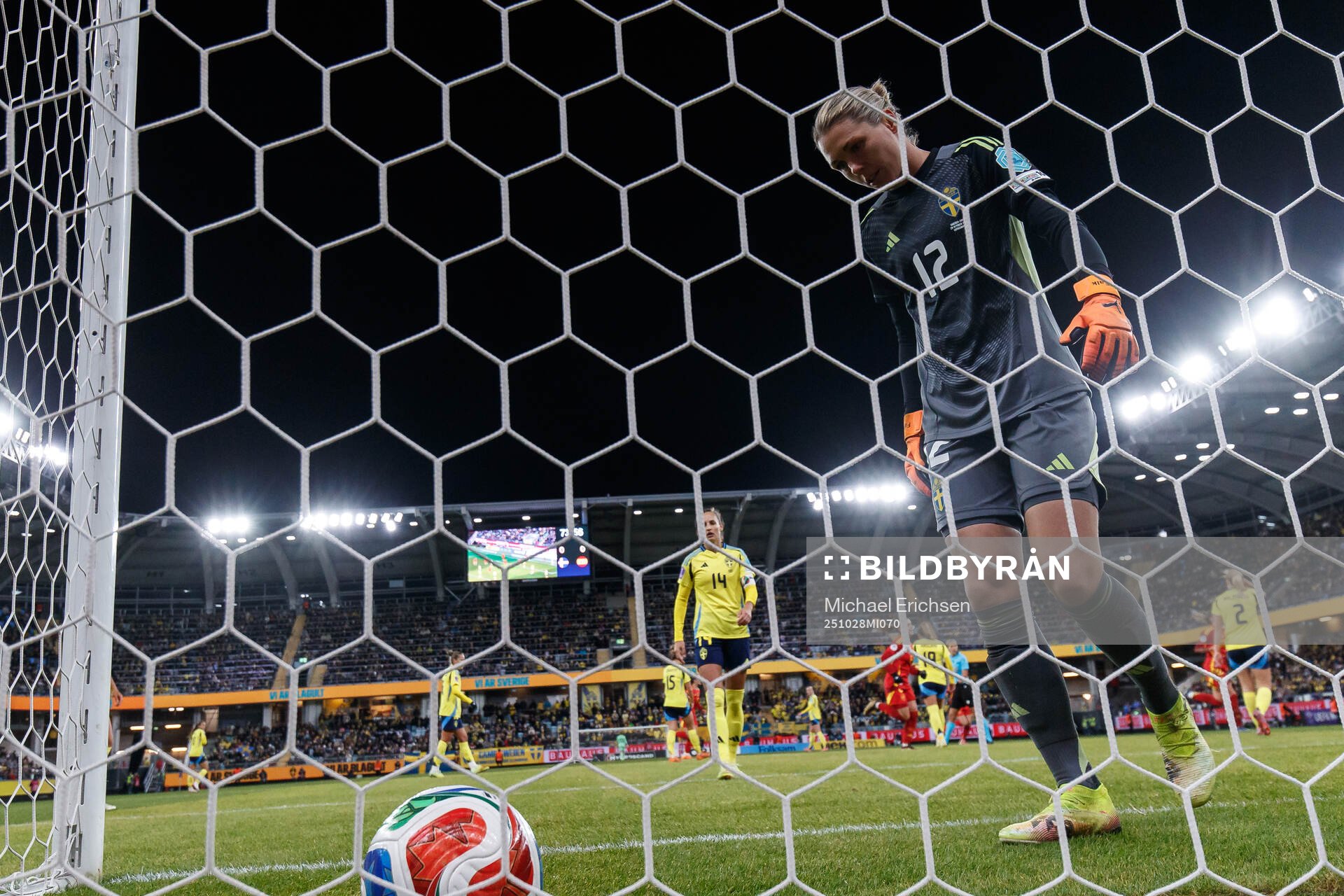 Goalkeeper Jennifer Falk of Sweden looks dejected