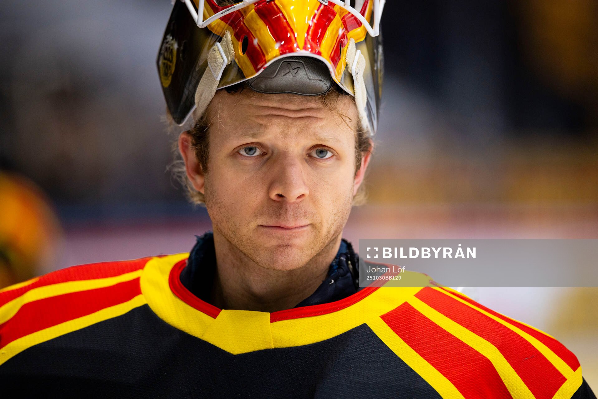 Brynäs målvakt Collin Delia innan ishockeymatchen i SHL