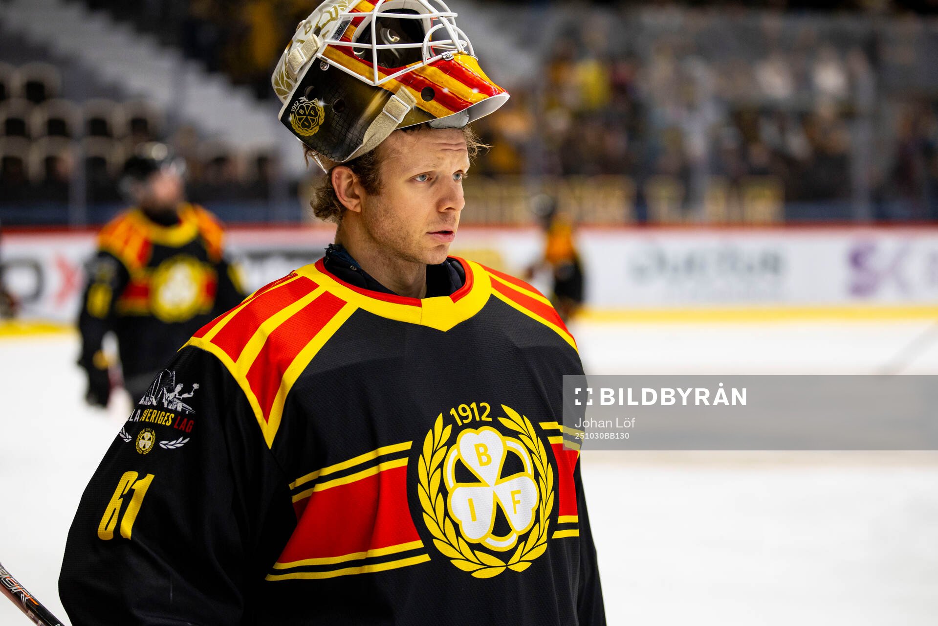 Brynäs målvakt Collin Delia innan ishockeymatchen i SHL