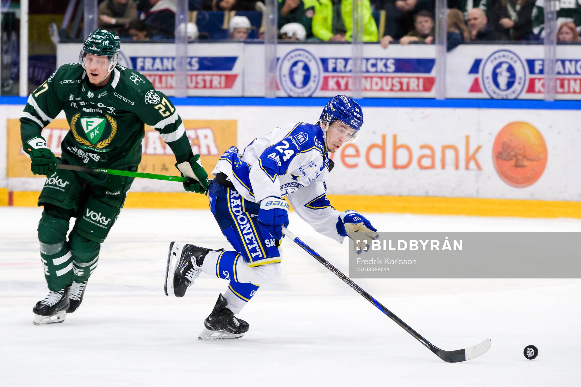 Färjestads Gabriel Carlsson och Leksands Arvid Eljas
