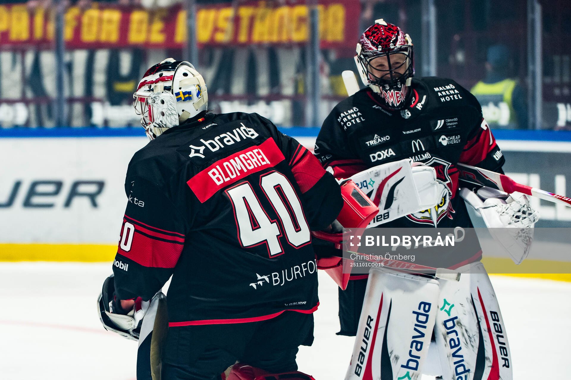 Malmö Redhawks målvakt Oskar Blomgren och målvakt Daniel
