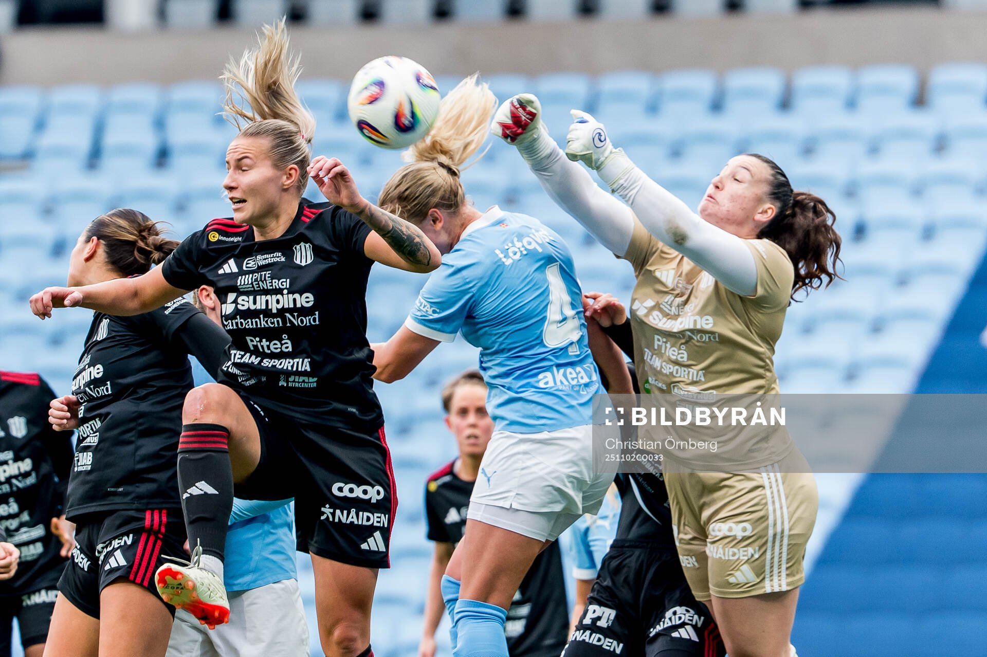 Malmö FFs Ellen Löfqvist och Piteås målvakt Lauren