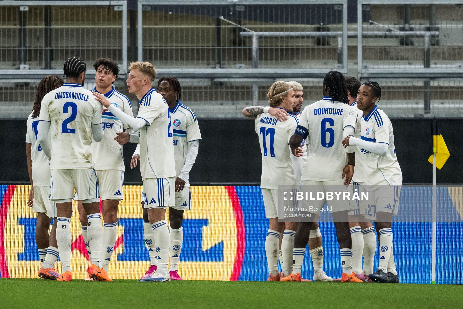 Sebastian Nanasi and Julio Enisco of Strasbourg celebrate