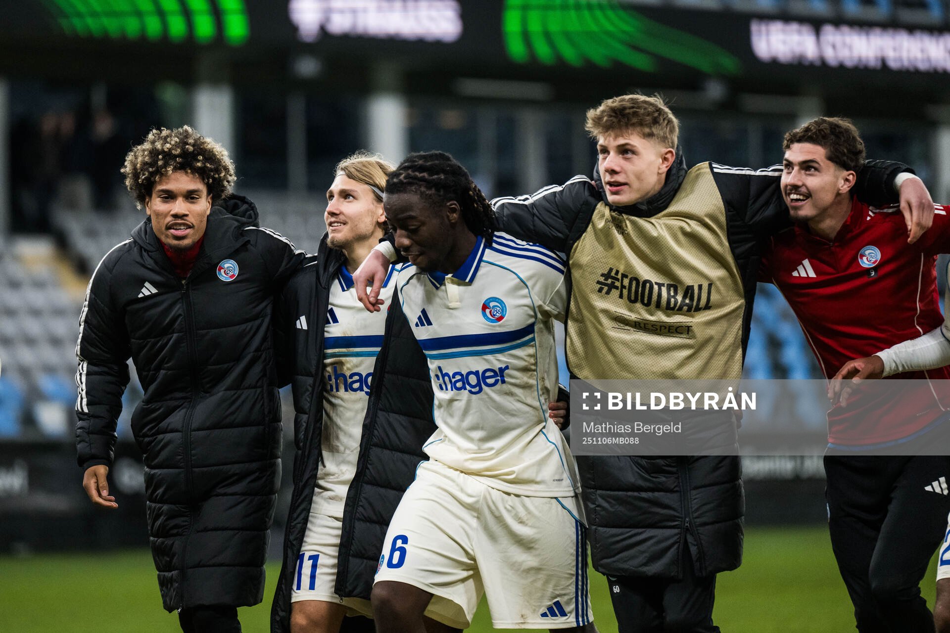 Sebastian Nanasi and Ismael Doukoure of Strasbourg celebrate