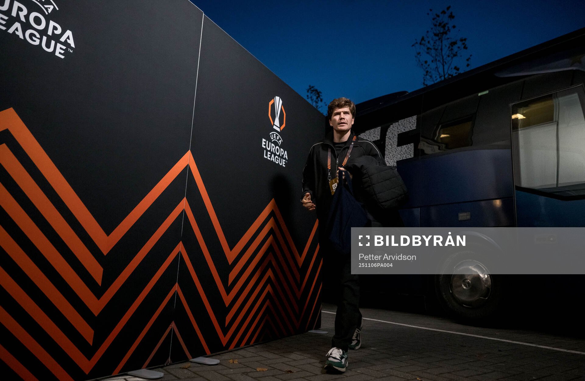 Oliver Berg of Malmö FF arrives at the stadium