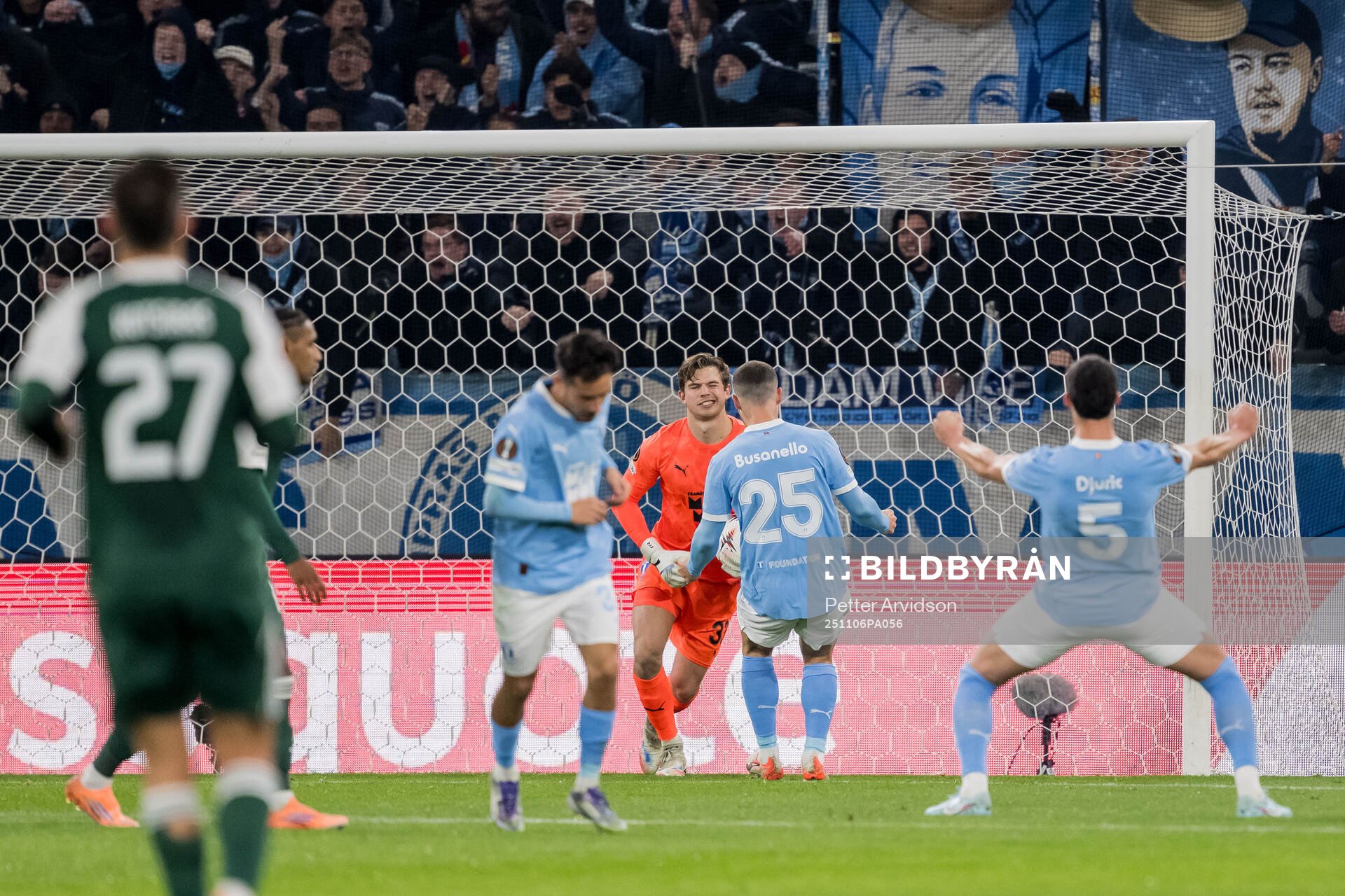 Goalkeeper Melker Ellborg of Malmö FF celebrates