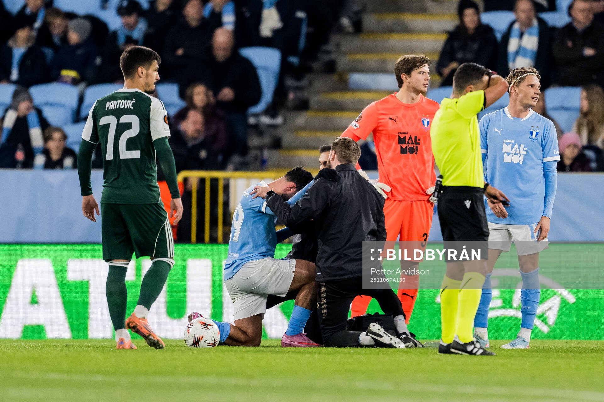 Sead Haksabanovic of Malmö FF receives medical attention