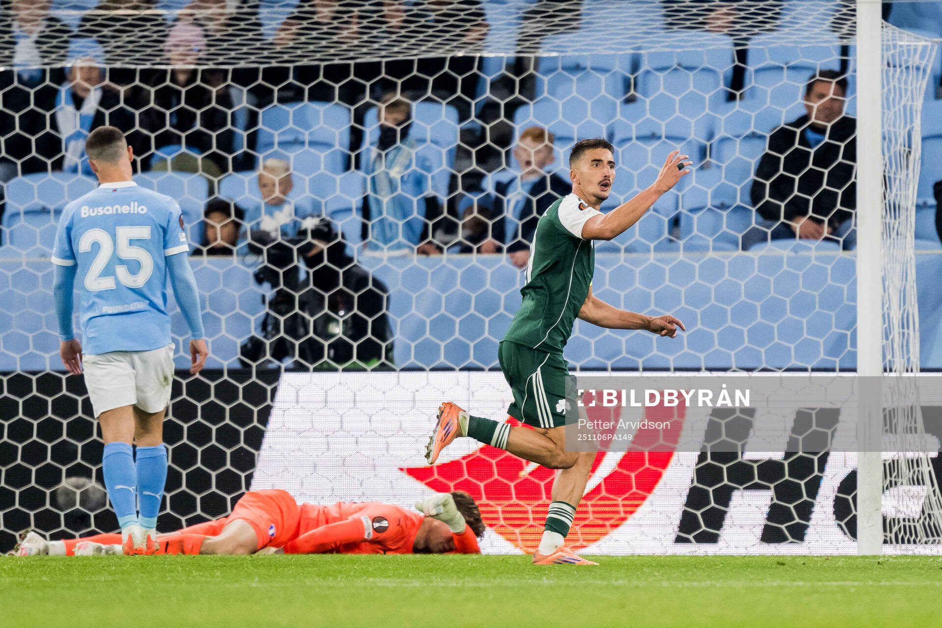 Filip Djurisic of Panathinaikos celebrates and goalkeeper