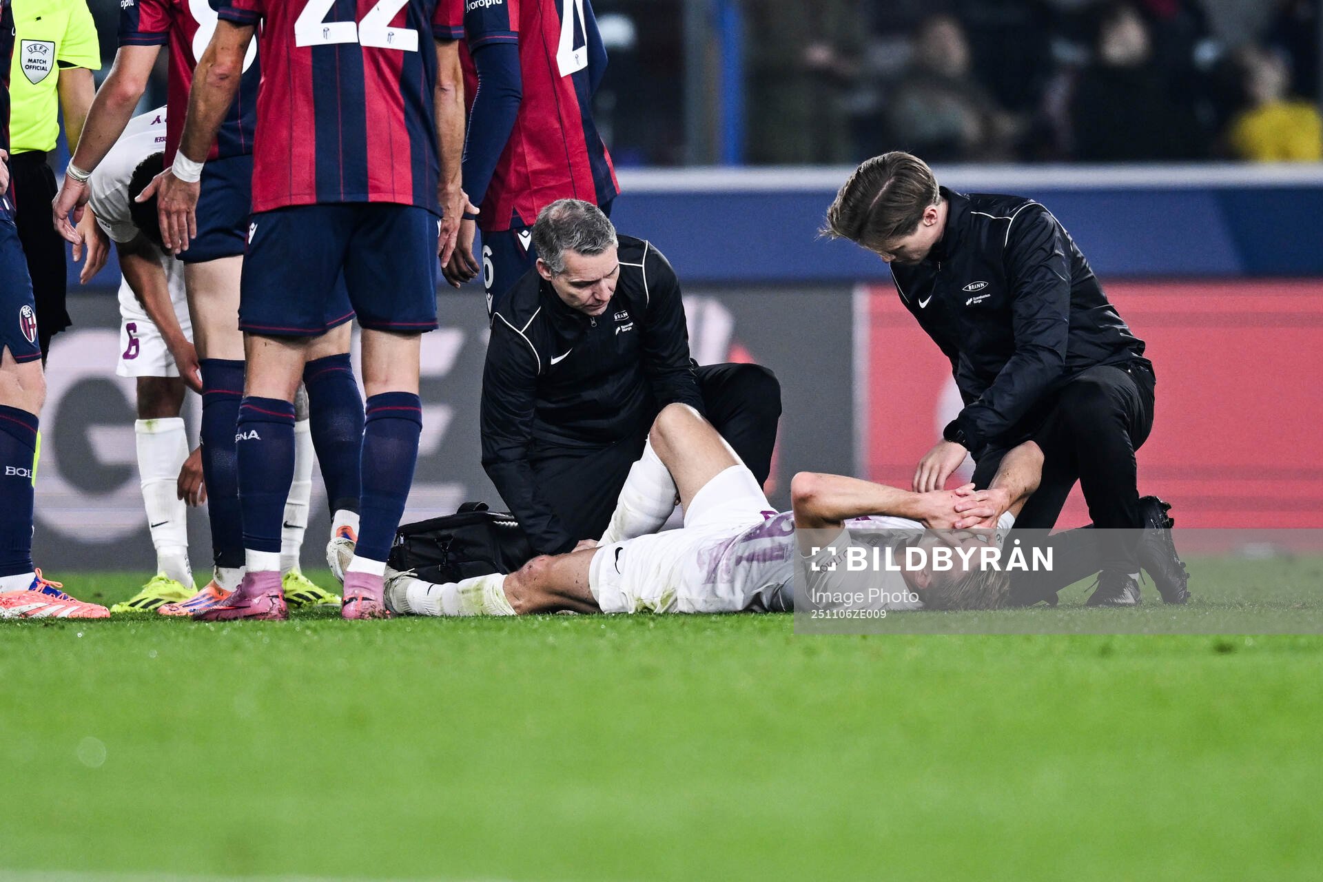 Emil Kornvig of Brann receives medical attention