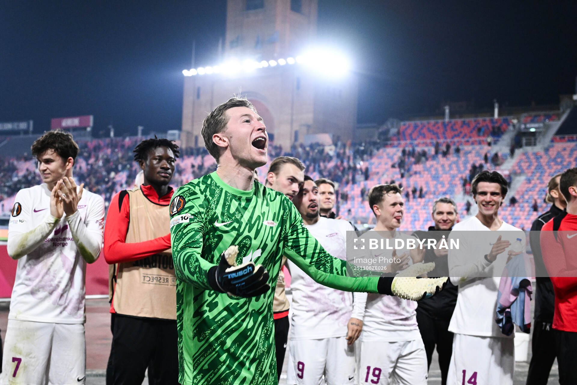 Goalkeeper Mathias Dyngeland of Brann celebrates
