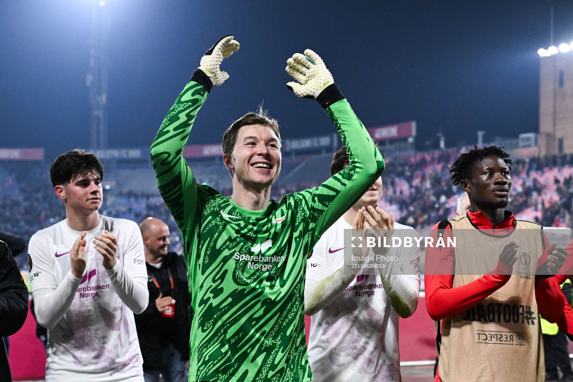 Goalkeeper Mathias Dyngeland of Brann celebrates