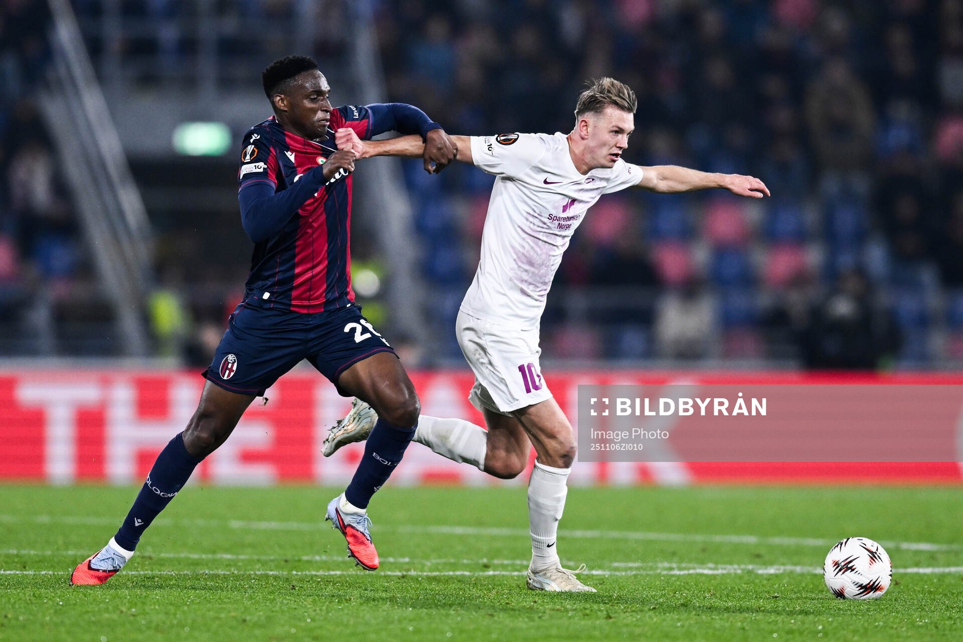 Jhon Lucumi of Bologna and Emil Kornvig of Brann