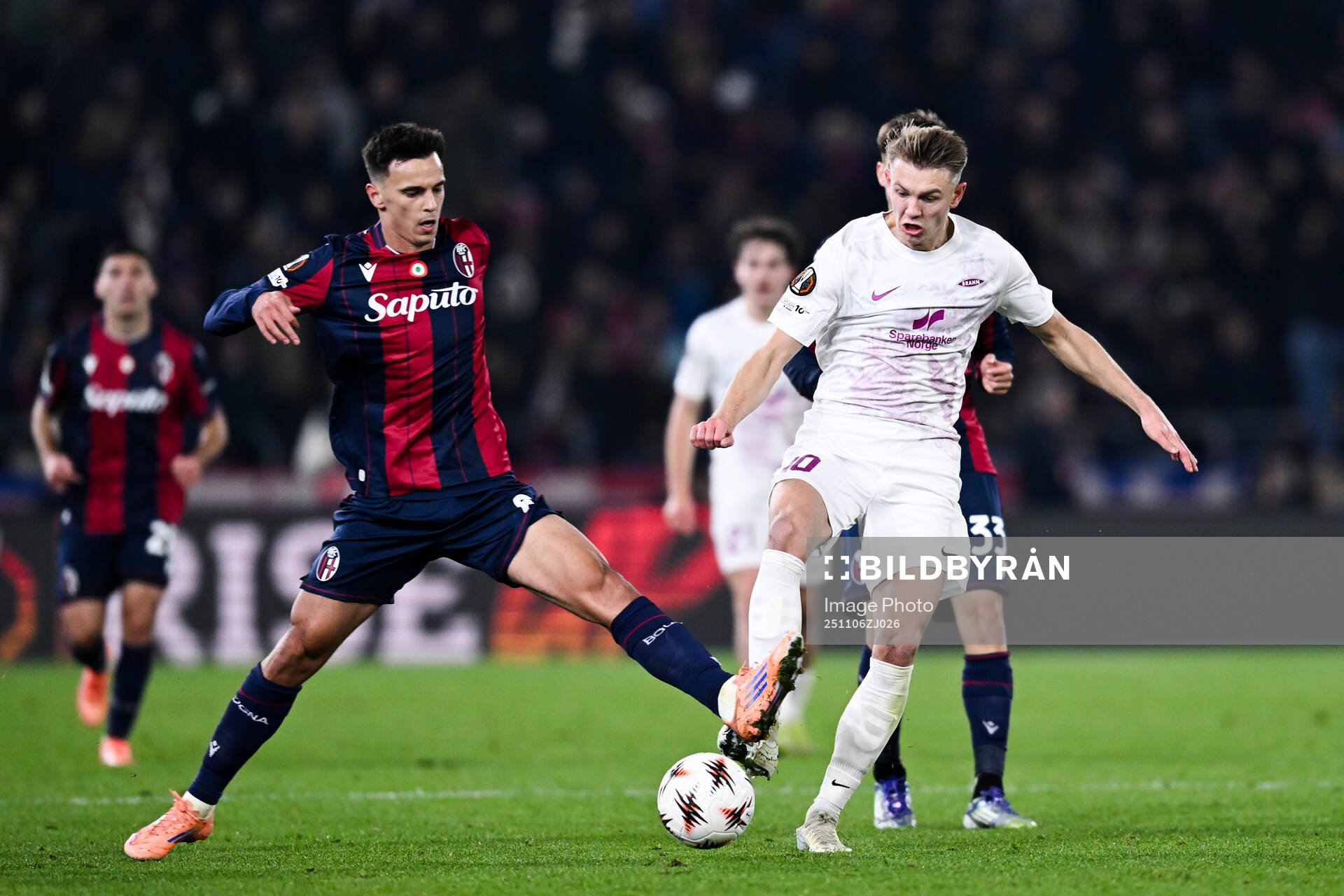 Emil Kornvig of Brann and Nikola Moro of Bologna