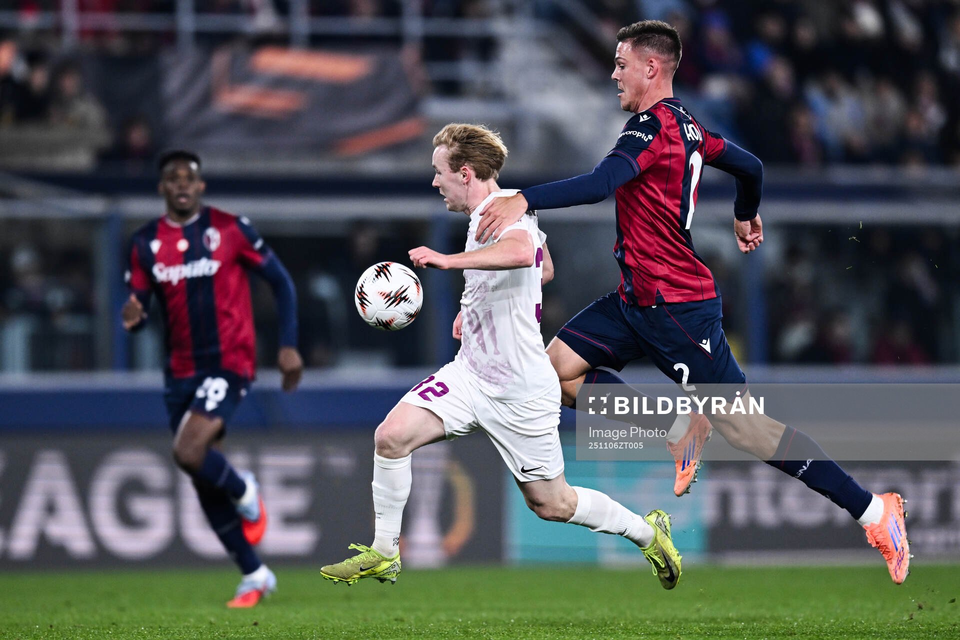 Markus Haaland of Brann and Emil Holm of Bologna
