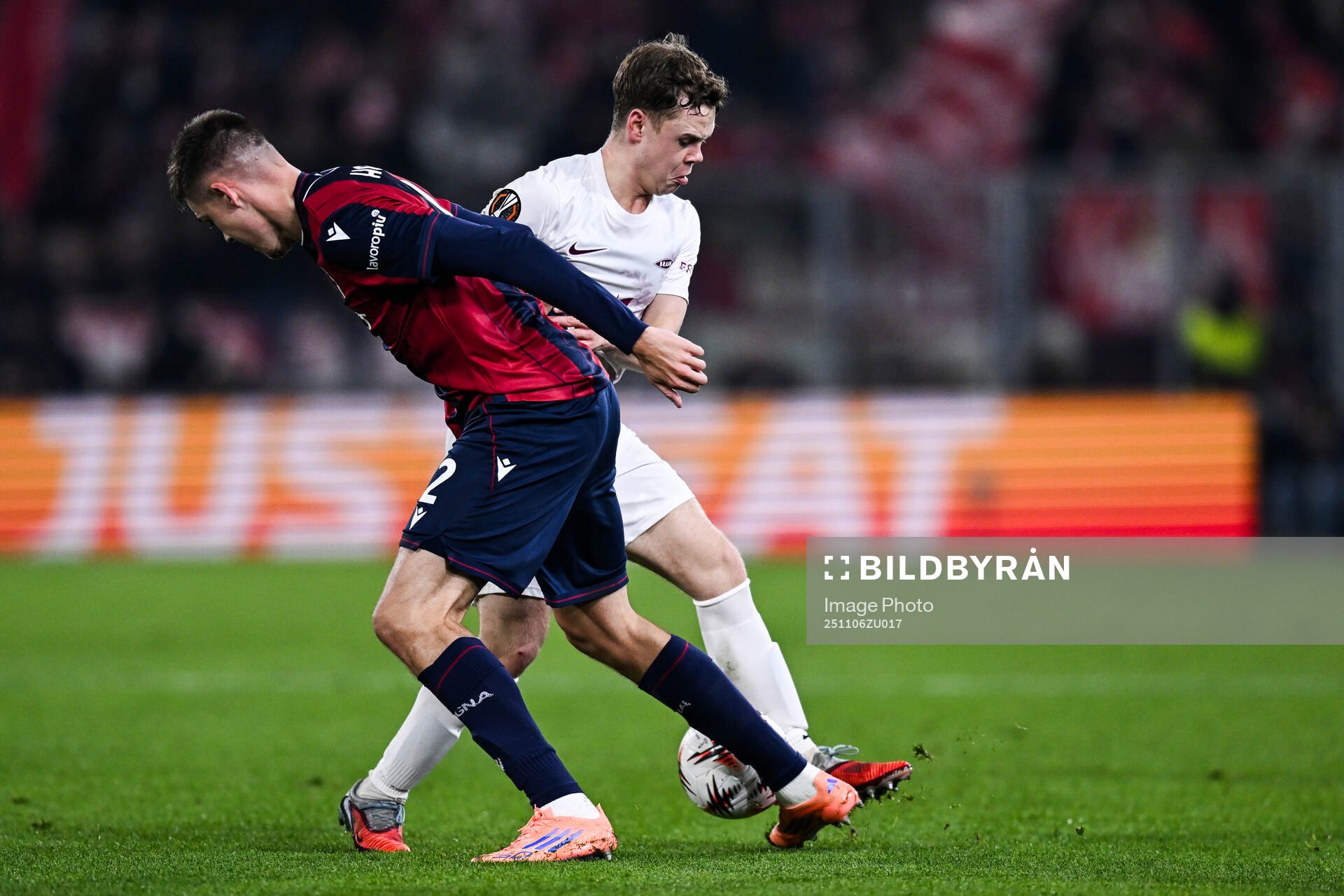 Eggert Aron Gudmundsson of Brann and Emil Holm of Bologna