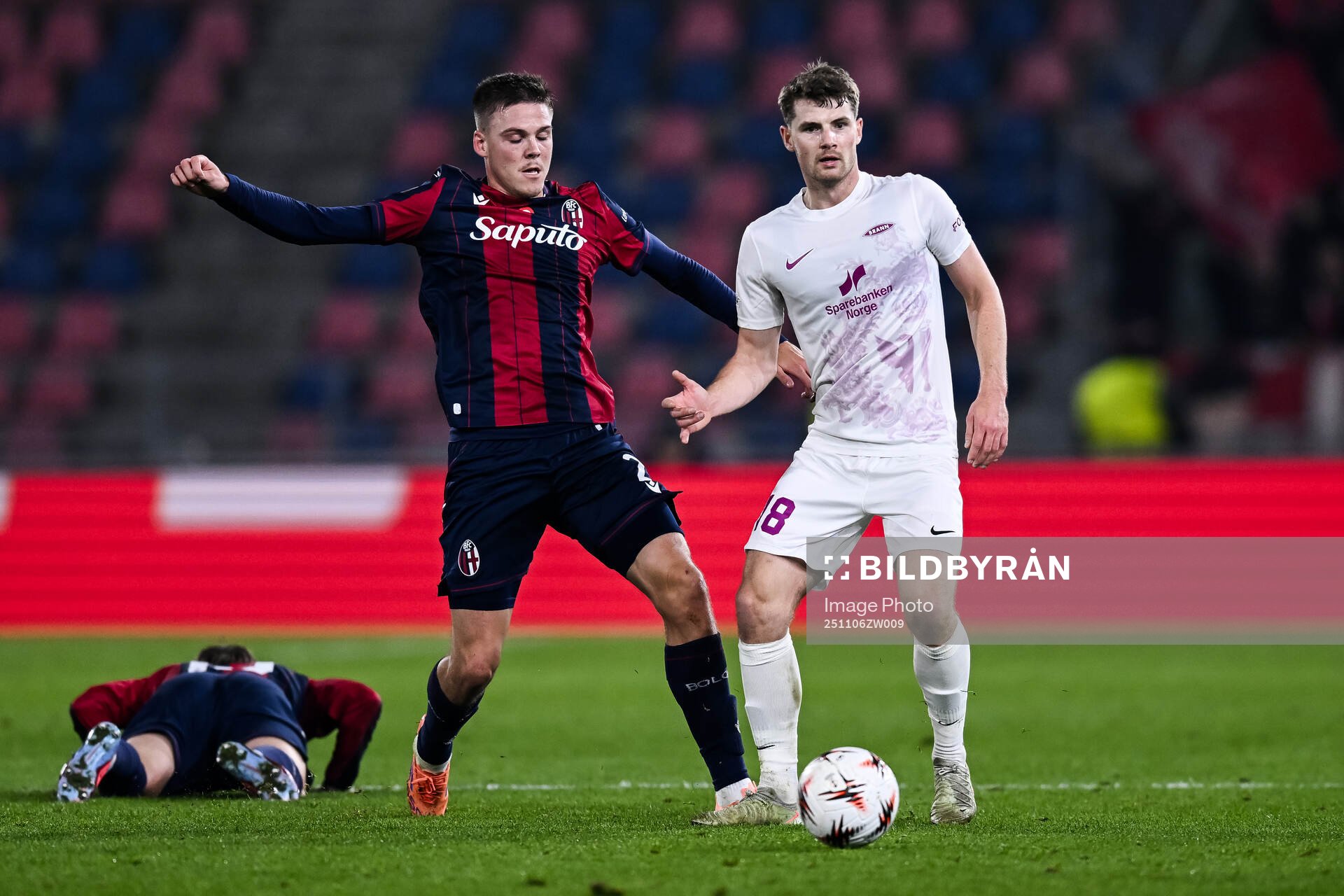 Emil Holm of Bologna and Jacob Sørensen of Brann