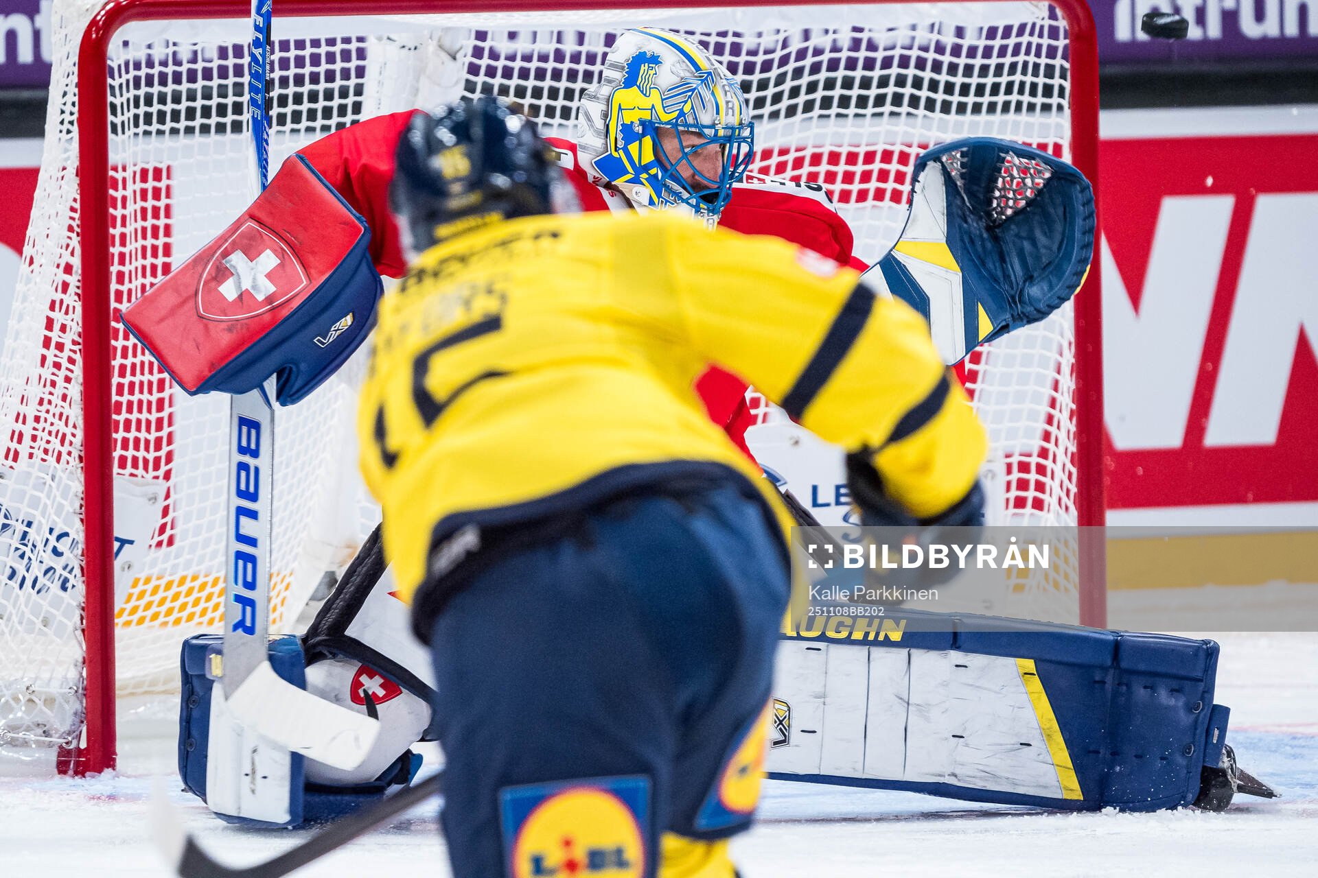 Goaltender Sandro Aeschlimann of Switzerland