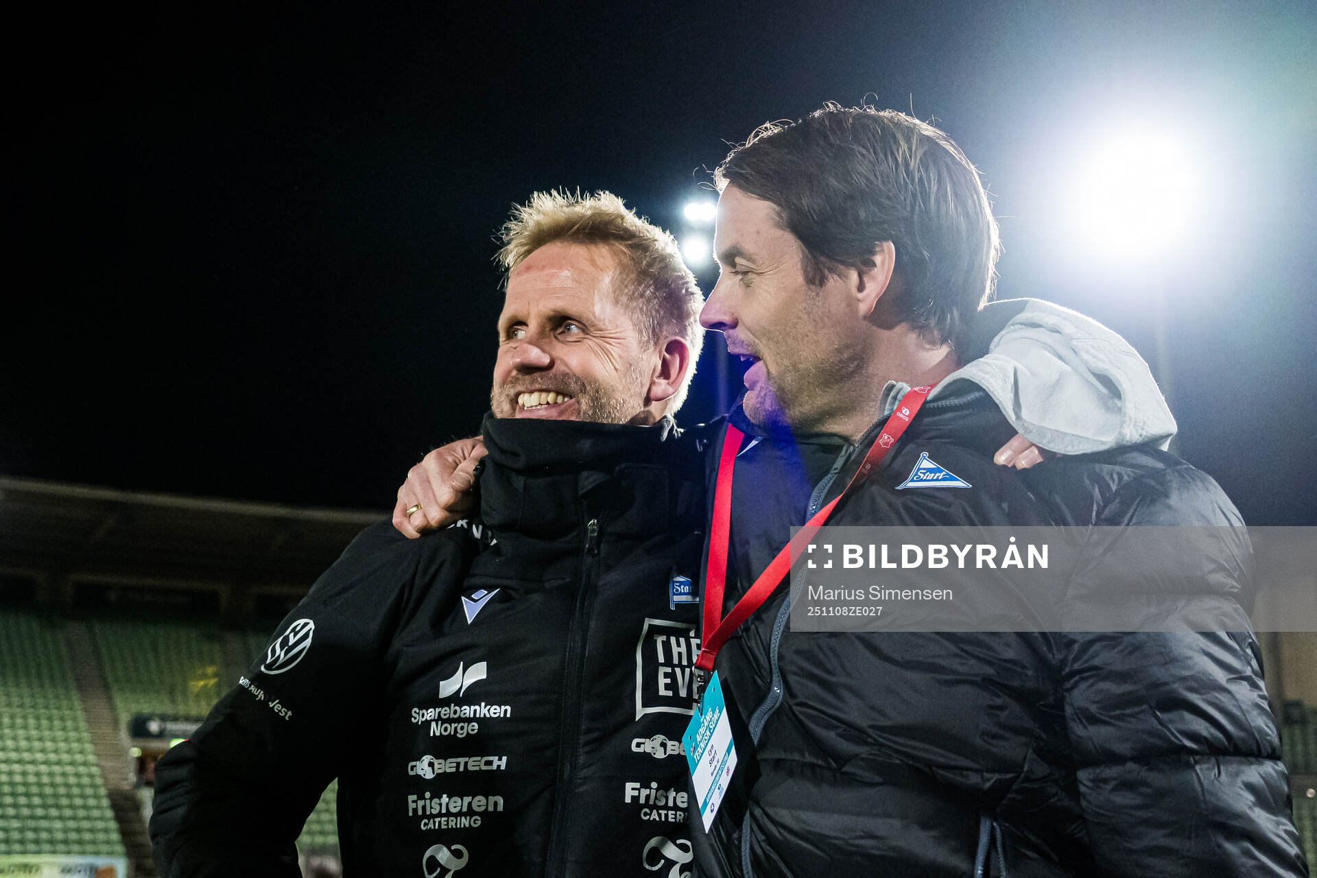 Assistant coach Joey Hardarson of Start celebrates