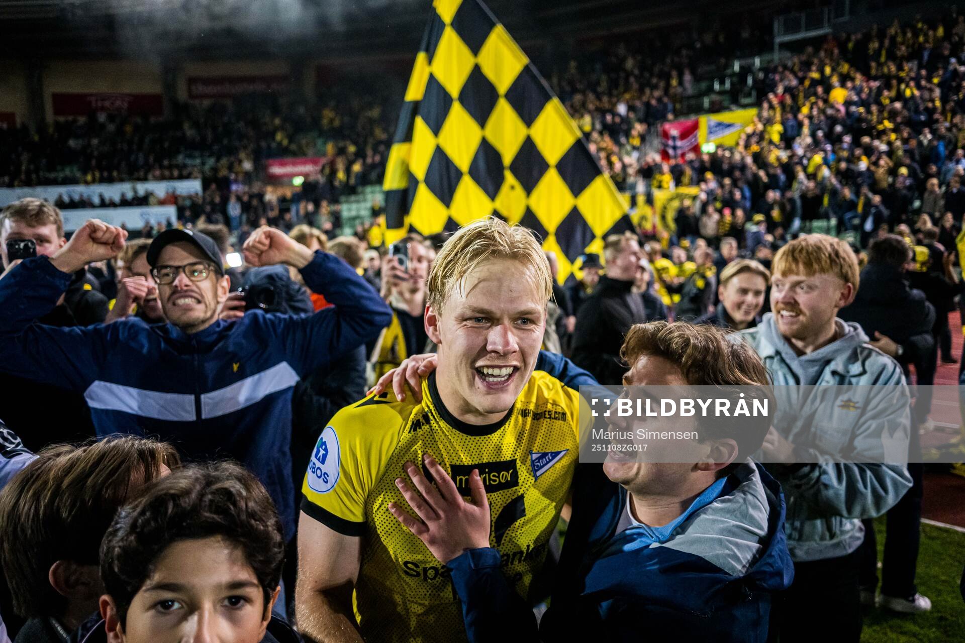 Håkon Holmefjord Lorentzen of Start celebrates promotion