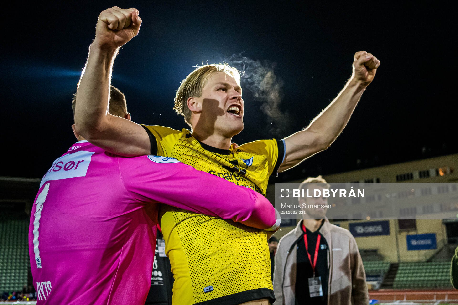 Håkon Holmefjord Lorentzen of Start celebrates promotion