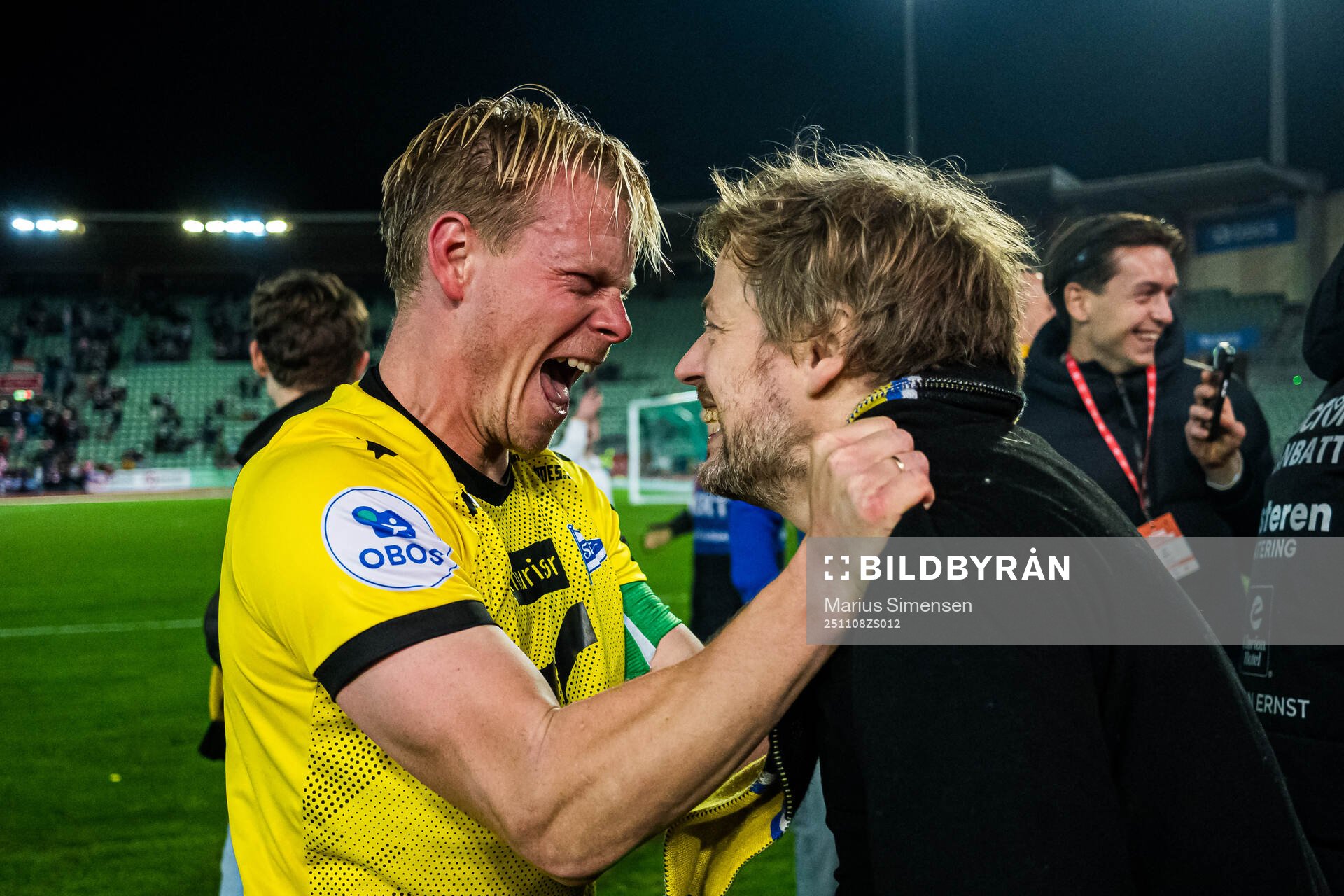 Eirik Wilberg Schulze of Start celebrates promotion to the